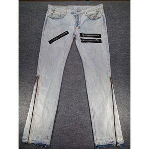 MNML Jeans Mens 34 Light Wash Zipper Punk Streetwear Distressed Denim (Stain)